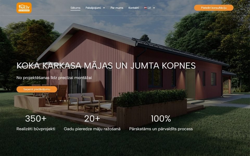 HUS Eco Houses mājaslapa datorā — Malve Media darbs