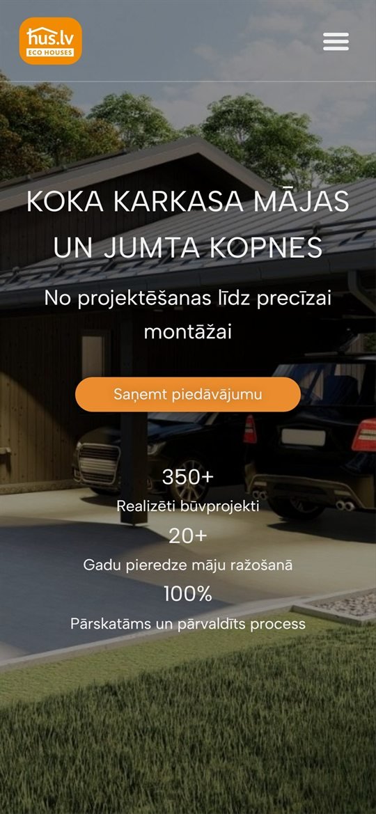 HUS Eco Houses mājaslapa mobilajā tālrunī